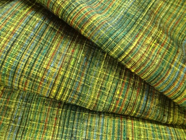  縞織り出し手織り紬単衣着物